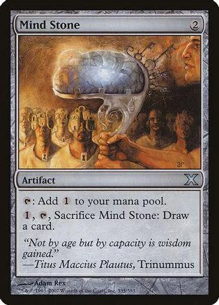 Blue and silver stone artifact card with text and artwork.