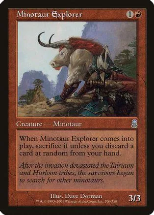Minotaur Explorer card art: horned creature in fantasy landscape.