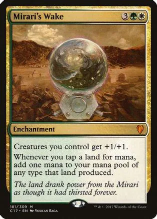 Magic: The Gathering card, Mirari's Wake, showing a crystal ball over a landscape.