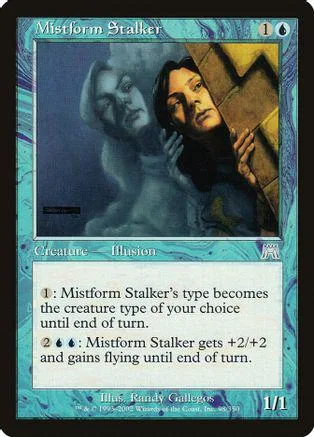 Mystform Stalker Magic card art featuring a woman and a stone structure.