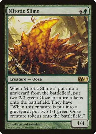 Orange, yellow, and brown ooze creature card art. Mitotic Slime, Magic: The Gathering.