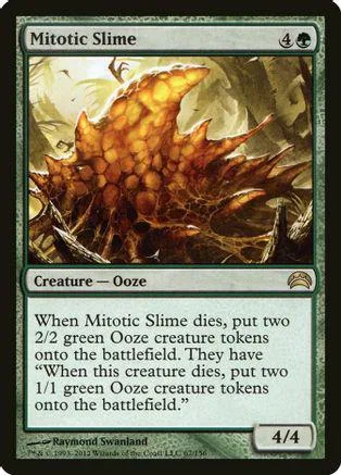 Orange, brown ooze creature on a green card with black text box.