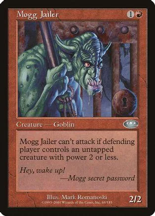 Green goblin creature card art, brown border, showing a menacing figure.