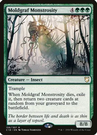 Dark insect monster card art in a forest setting. Black and green colors.