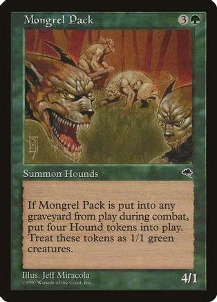 Card art shows snarling wolves in a dark, earthy forest setting.