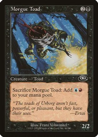 Green toad monster with sharp teeth in a dark, jungle-like setting.