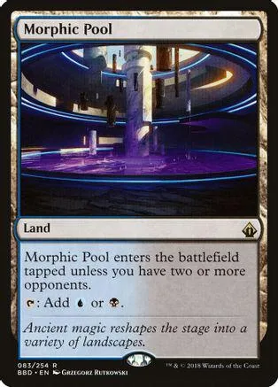 Blue and purple landscape card art for "Morphic Pool" land type.
