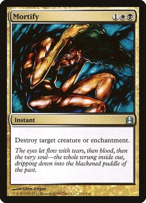 Dark fantasy art on a Magic: The Gathering card, "Mortify.