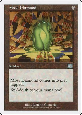 Green, stylized, smooth object on a patterned background on a Magic: The Gathering card.