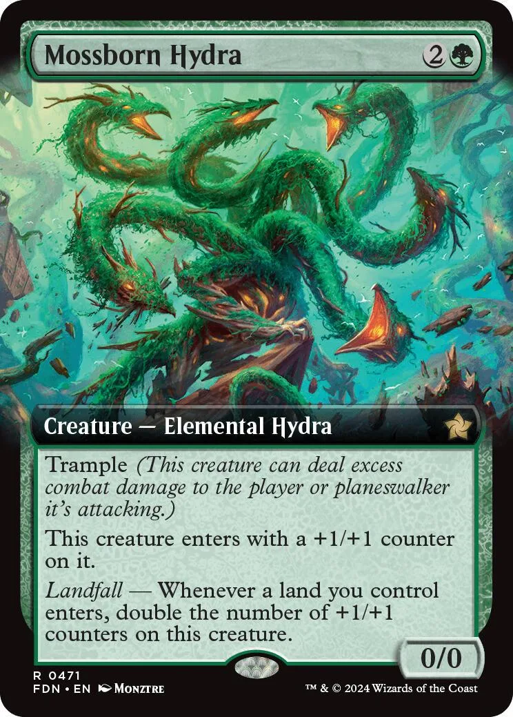 Green hydra creature card art, showing a large, coiled, serpentine monster.