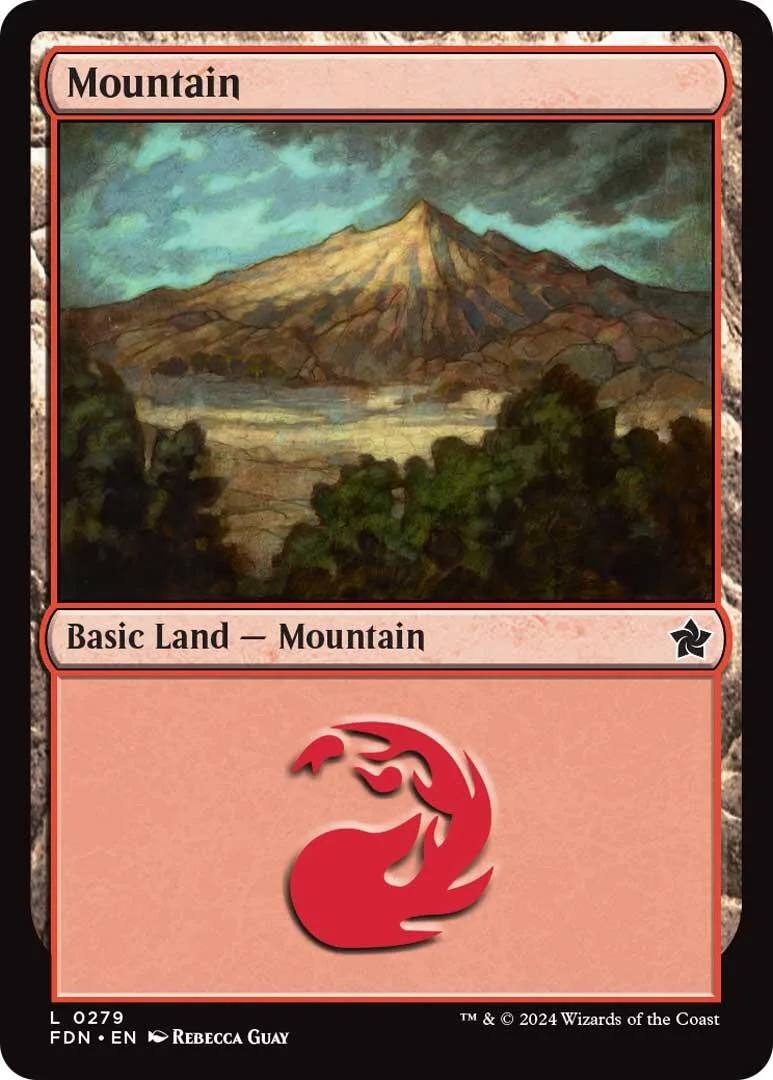Mountain land card art showing a large, colorful mountain landscape.