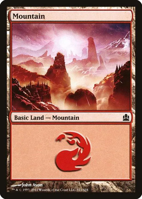 Mountain land card art showing fiery, mountainous landscape.