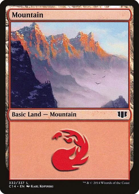 Mountain land card art showing colorful, misty mountain range.