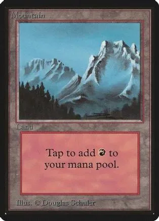 Blue and white mountain landscape Magic: The Gathering land card.