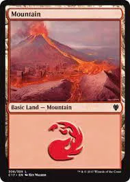 Mountain land card art showing a fiery volcano over a landscape.