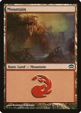 Mountain land card art showing a misty, rocky, forested landscape.