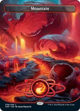Red and orange mountain landscape on a Magic: The Gathering card.