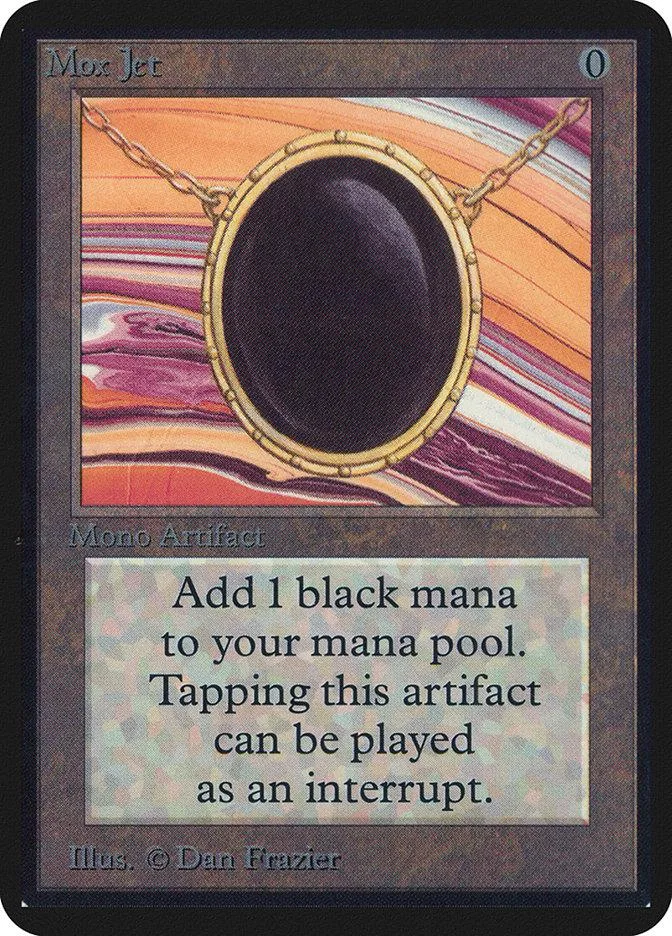 Black Mana Jet Magic: The Gathering card, featuring a gold-rimmed black disc.