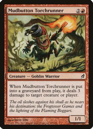 Goblin warrior creature card, green and orange tones, showing a monstrous figure.