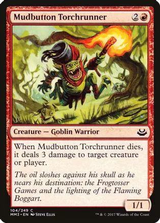 Goblin warrior creature card art, green and orange tones, showing a monstrous figure.