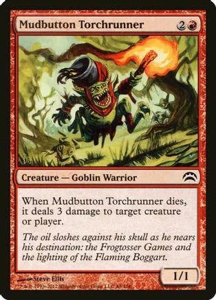 Goblin warrior creature card, green and orange art, showing a monstrous figure.