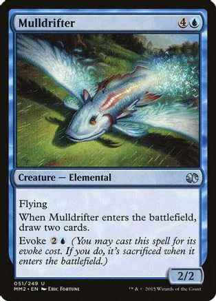 Blue and white elemental creature card depicting a large, white, serpentine fish.
