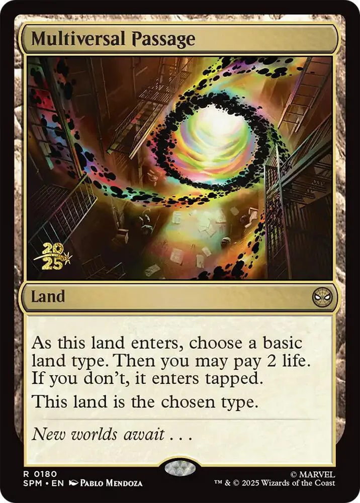 Magic: The Gathering card art showing a swirling, colorful portal in a dark, industrial setting.
