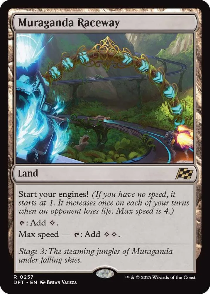 Magic: The Gathering land card, Muraganda Raceway, green and blue artwork.