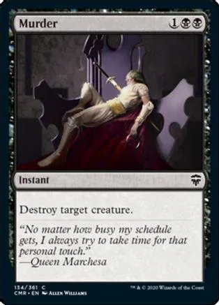 Card art depicts figure in red drapery, holding sword, on dark throne.