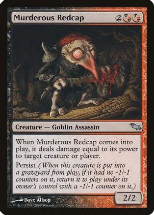Goblin assassin creature card, red and black art, showing a goblin figure.
