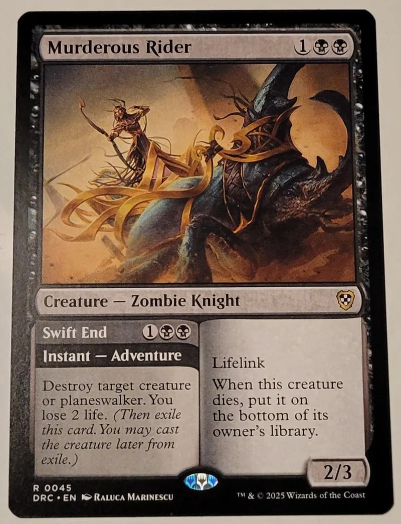 Zombie knight creature card art, dark tones, black and white border.
