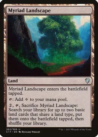 Landscape card art showing lush green trees and dark mountains.