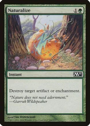 Orange and blue creature in forest setting on a Magic: The Gathering card.