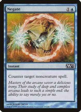 Magic: The Gathering card, Negate, featuring a glowing, fiery circular artwork.
