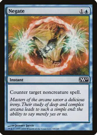 Magic: The Gathering card, Negate, featuring a fiery, glowing central artwork.