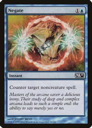 Magic: The Gathering card, Negate, featuring a glowing, fiery central design.