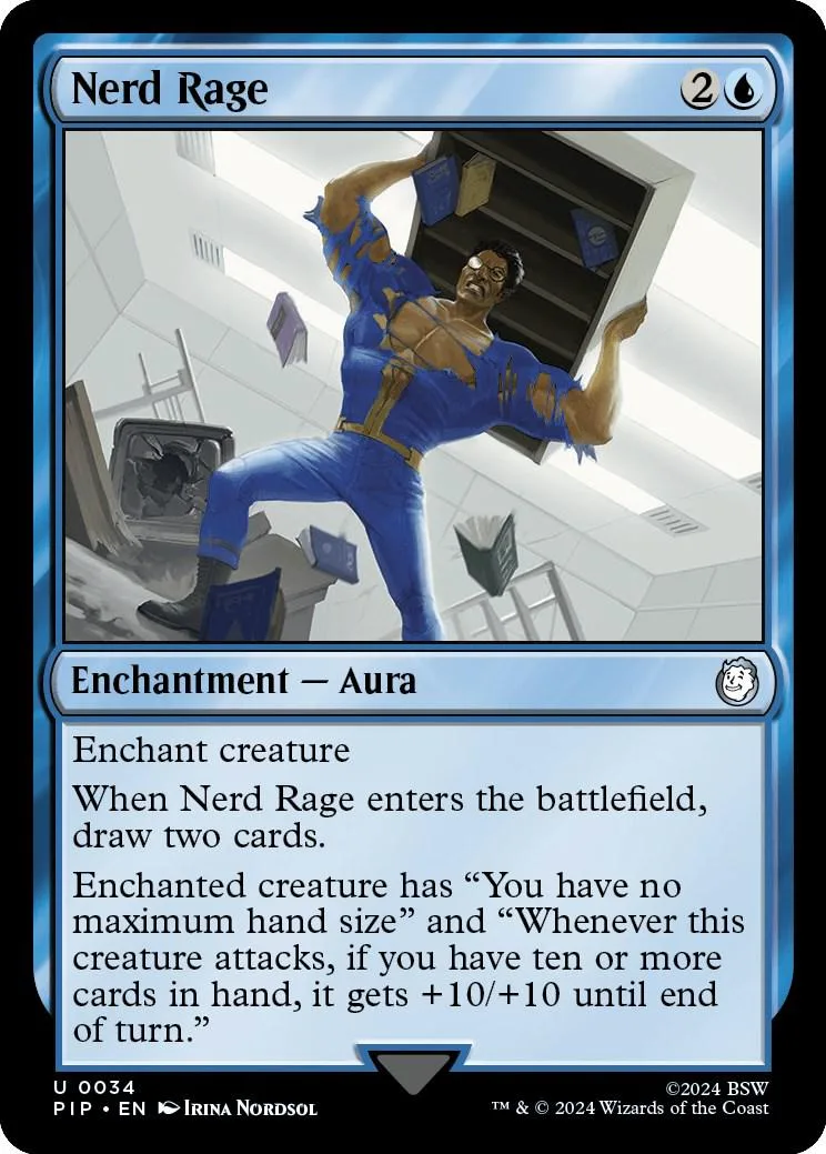 Blue and gold card art shows man in blue suit throwing papers.
