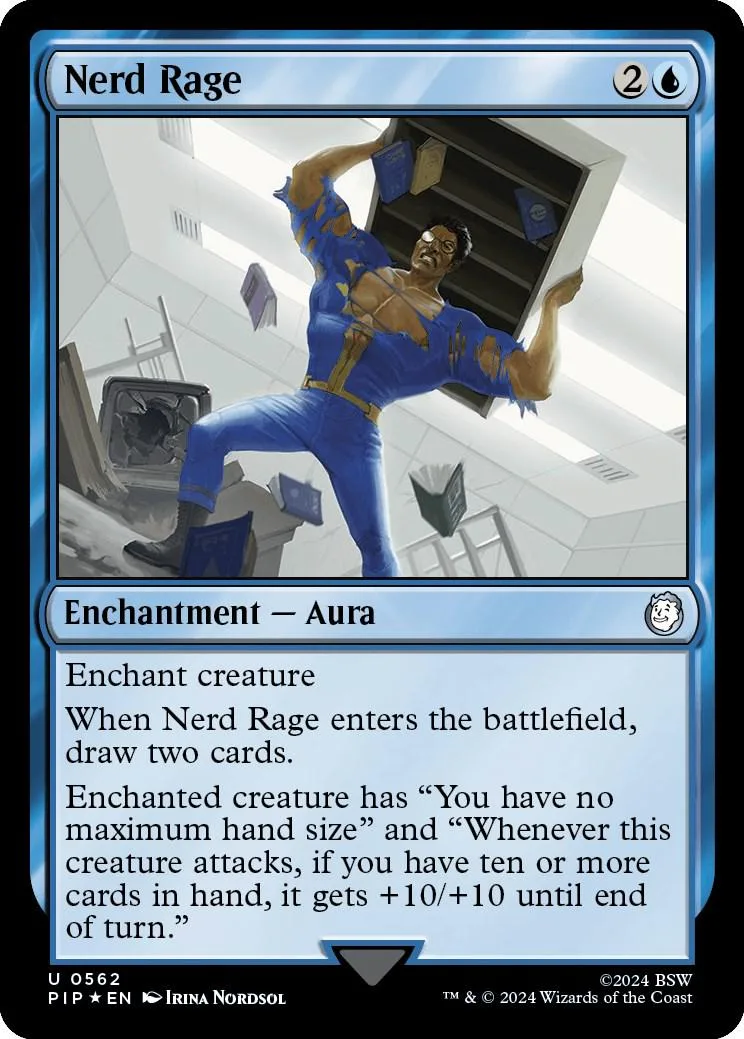 Blue and yellow card art shows man in blue suit throwing objects.