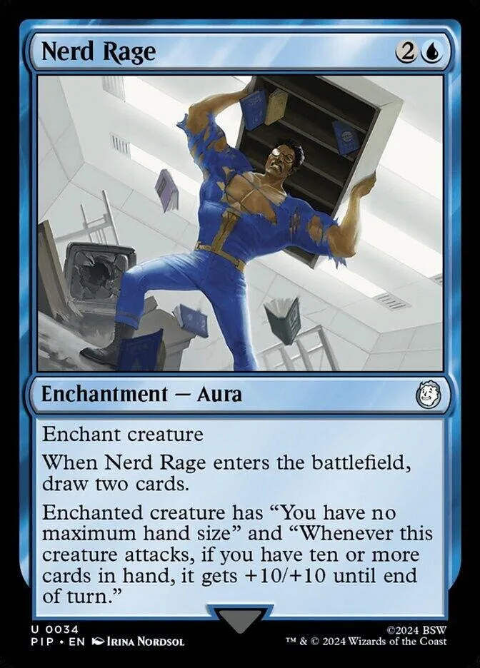 Blue and gold card art shows figure in blue outfit lifting heavy box.