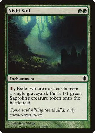 Dark forest scene on a Magic: The Gathering card titled "Night Soil.