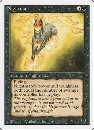 Dark, fiery creature on a card with yellow and orange tones.