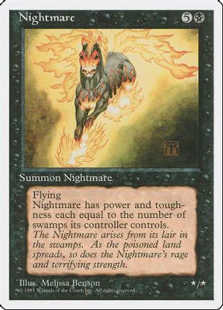 Dark, fiery creature on a card with swamp-themed art.