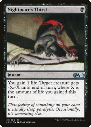 Dark, shadowy creature on a pale figure. Black and red tones. Magic: The Gathering card.