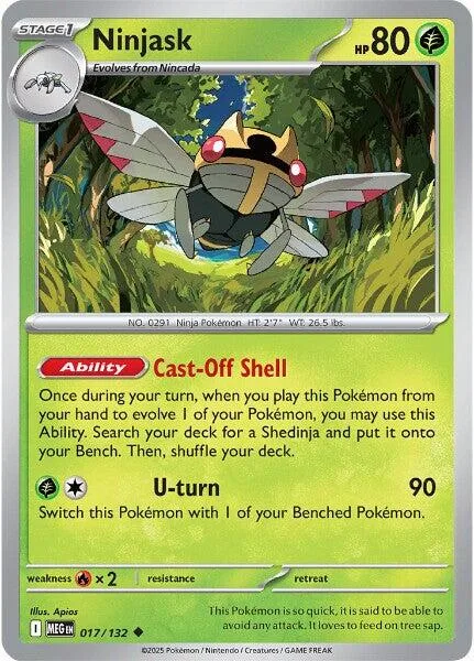 Ninja Sk Pokémon card, black and yellow, with green background art.