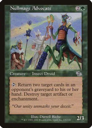 Green and blue creature card art featuring a humanoid figure with staff.