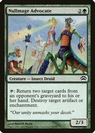 Green and blue creature card art featuring a humanoid figure with staff.
