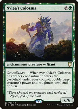 Giant creature card, dark blue and purple tones, showing a warrior figure.