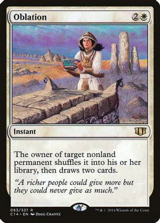 Card art shows woman in desert landscape with stone ruins. Black and white card.