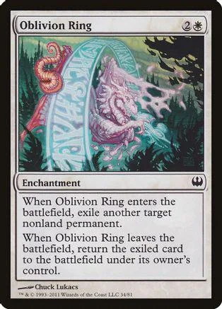Card art shows pink, swirling creature under blue arch in green forest.