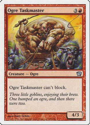 Ogre Taskmaster card art: large ogre in barrel, brown and green tones.